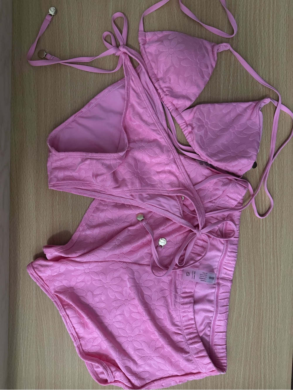 Bebe Pink Floral Textured Bikini Set